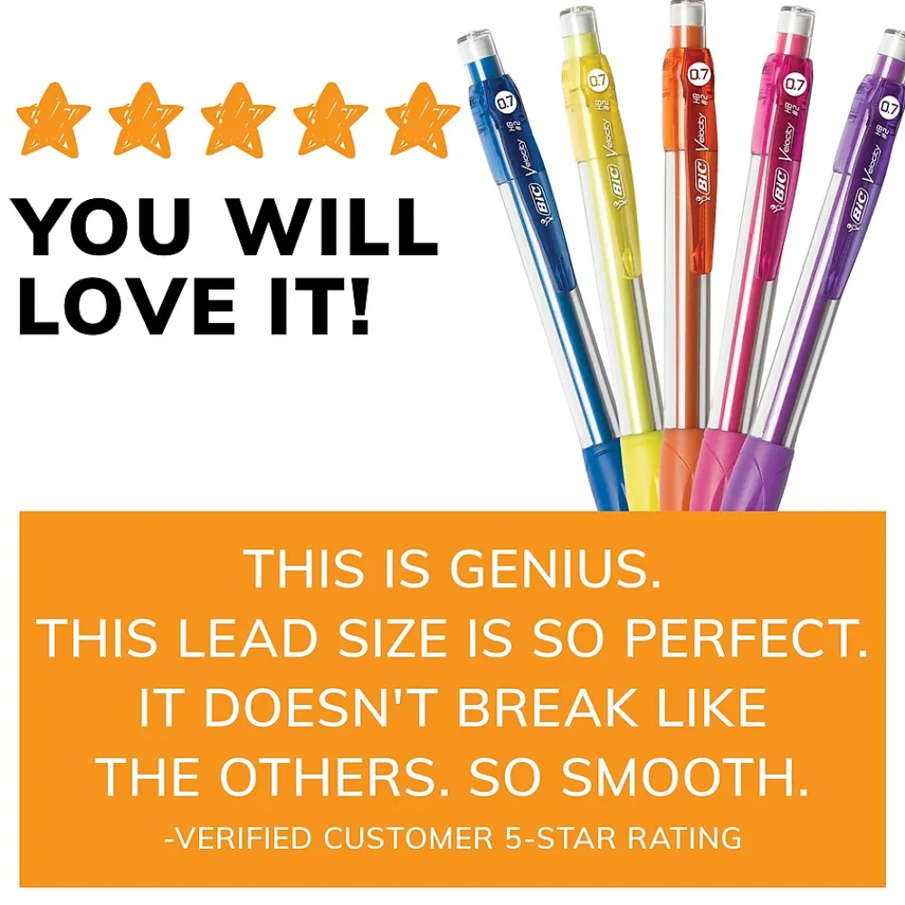 Pencils|BIC Velocity Mechanical Pencil, 0.7mm, #2 Hard Lead, 5/Pack (41192)