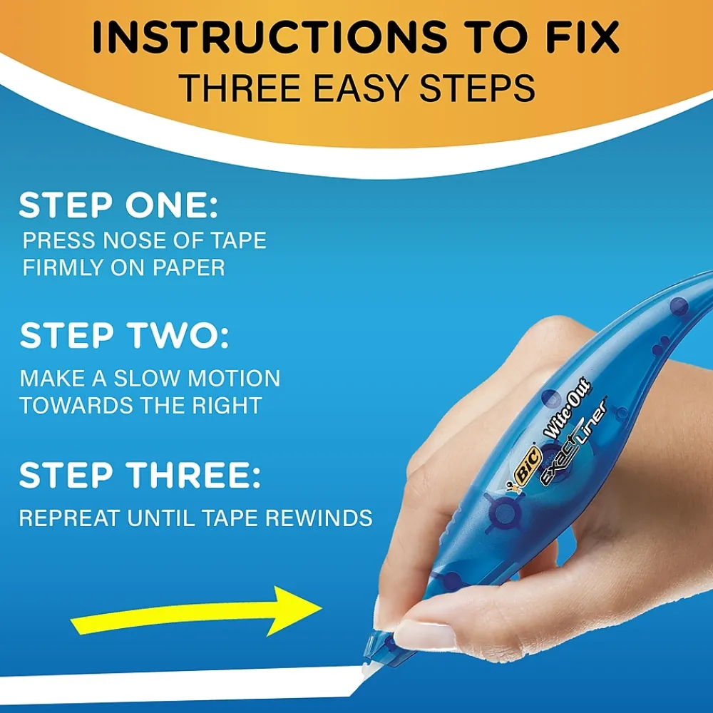 Correction & White-Out|BIC Wite-Out EZ Correct Correction Tape, White, 18/Pack (WOTAP18-WHI)