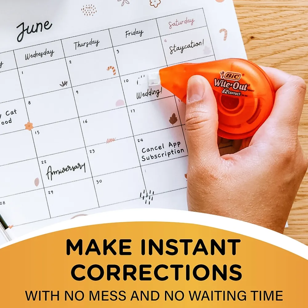 Correction & White-Out|BIC Wite-Out EZ Correct Correction Tape, White, 2/Pack (50592)