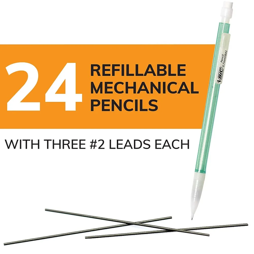Pencils|BIC Xtra Sparkle Mechanical Pencils, 0.7mm, #2 Hard Lead, 24/Pack (MPLP241-BLK)
