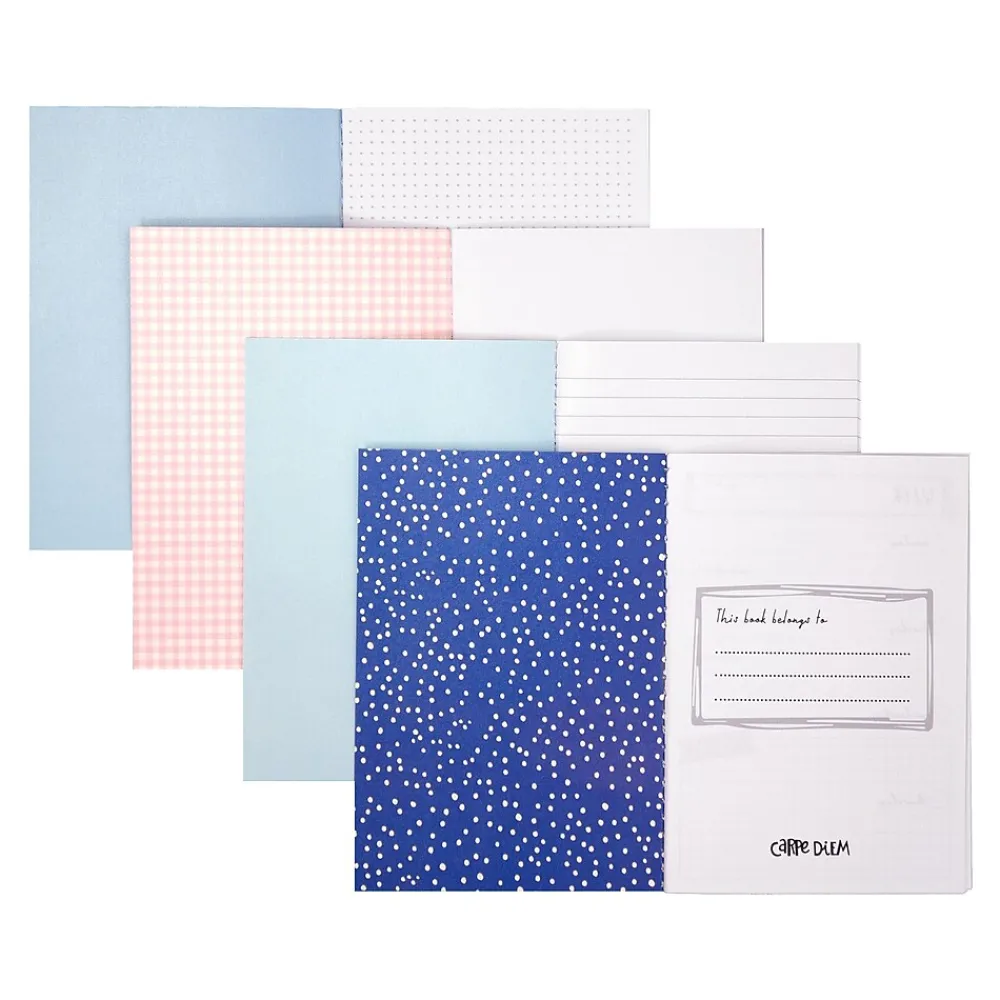 Subject Notebooks|Carpe Diem Feathers 1-Subject Notebooks, 4.1" x 5.8", 16 Sheets, Ruled, Assorted Colors, 4/Pack (9368-CD)