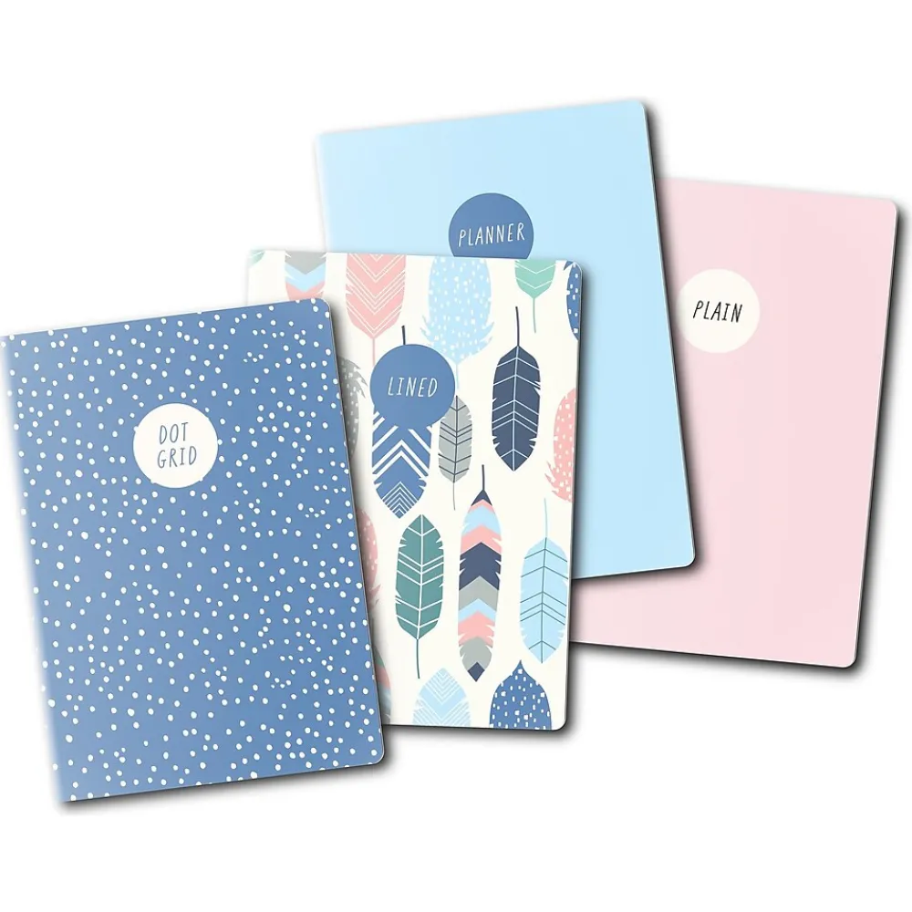 Subject Notebooks|Carpe Diem Feathers 1-Subject Notebooks, 4.1" x 5.8", 16 Sheets, Ruled, Assorted Colors, 4/Pack (9368-CD)