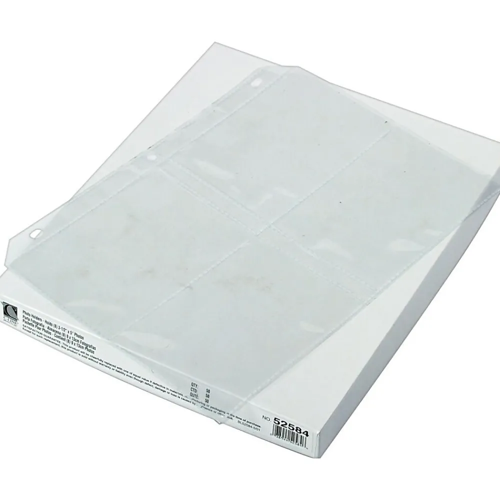 Sheet Protectors|C-Line Double-Sided Photo Holder Sheets for 3 Ring Binders, Eight 3.5" x 5" Photos/Sheet, Clear, 50/Box (CLI52584)