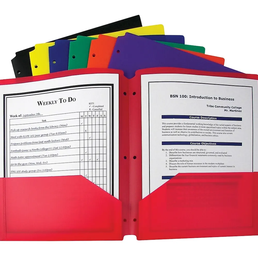 Pocket Folders|C-Line 3-Hole Punched Two Pocket Portfolio With Three-Hole Punch, Assorted, 36/Box (CLI33930)