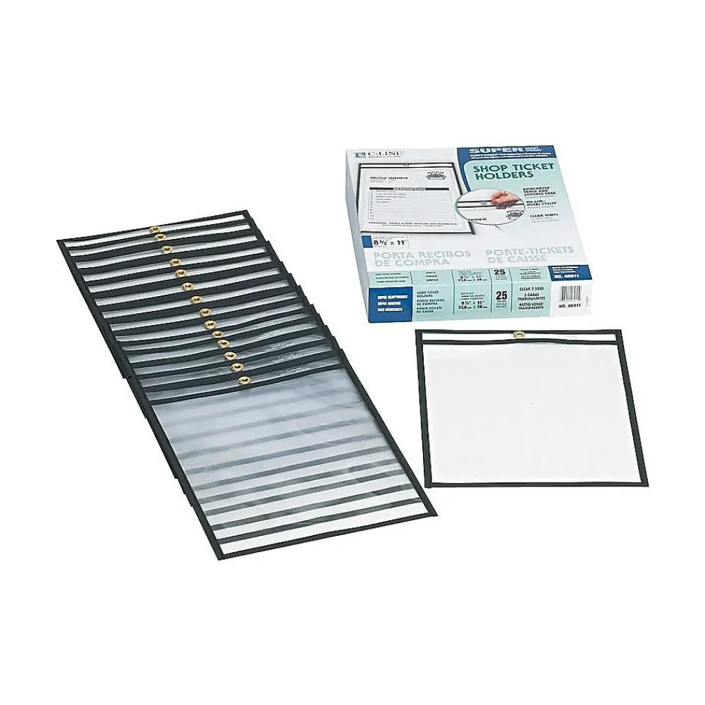 Sheet Protectors|C-Line Vinyl Job Ticket Holders, 8-1/2" x 11", Clear with Black Edges25/Box (46911)