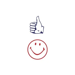 Stamps & Stamp Pads|Accu-Stamp Cosco Dual Message Round Stamp, Thumbs Up/Smiley, Red/Blue Ink (032934)