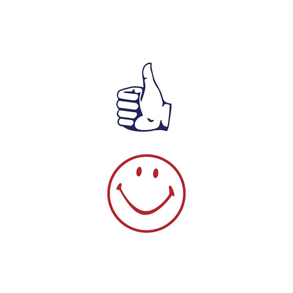 Stamps & Stamp Pads|Accu-Stamp Cosco Dual Message Round Stamp, Thumbs Up/Smiley, Red/Blue Ink (032934)