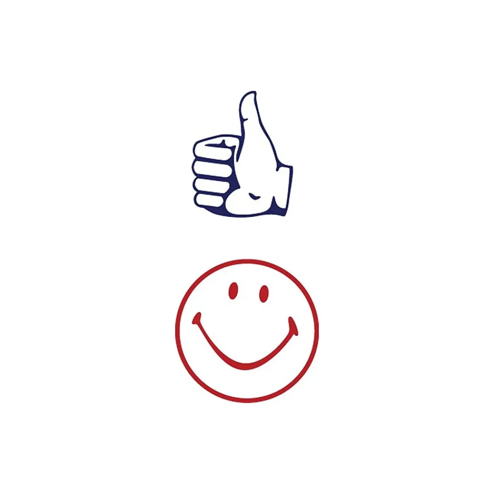 Stamps & Stamp Pads|Accu-Stamp Cosco Dual Message Round Stamp, Thumbs Up/Smiley, Red/Blue Ink (032934)