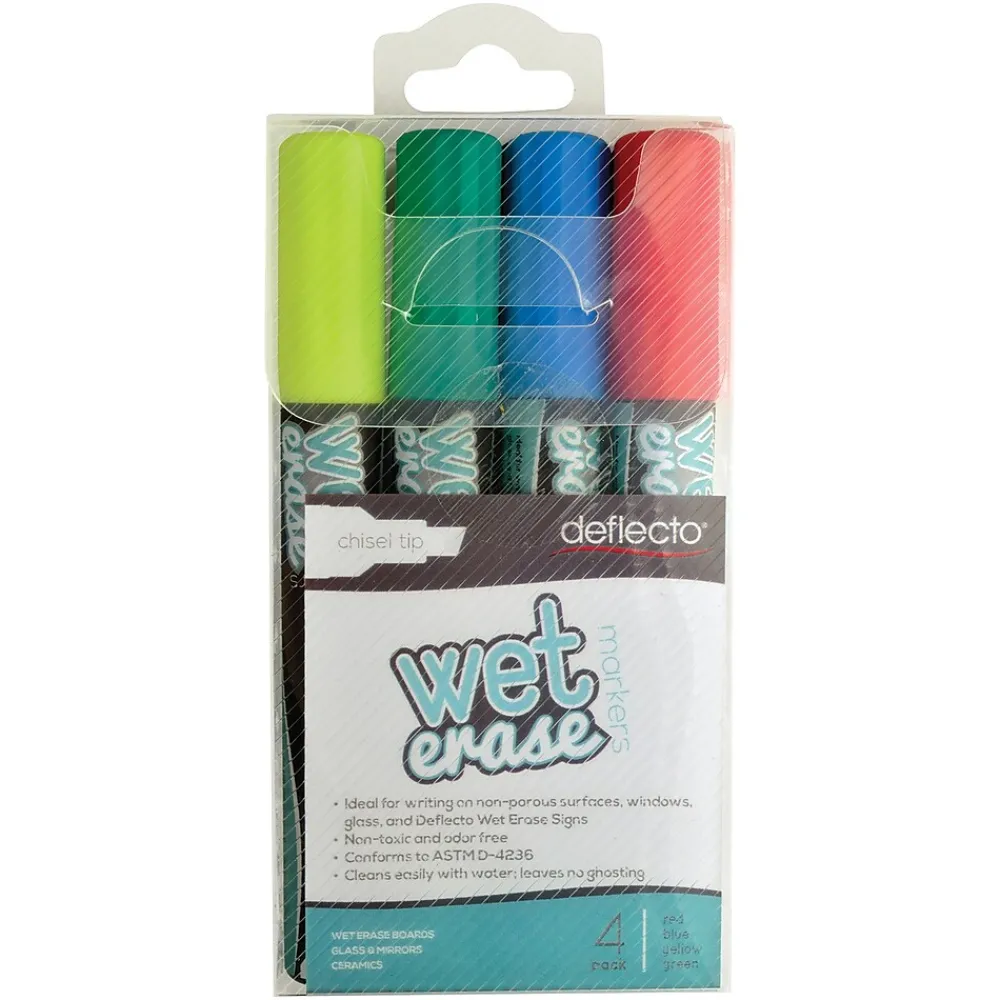 Markers|Deflect-O Tank Wet Erase Markers, Chisel Tip, Assorted, 4/Pack (SMA510-V4)