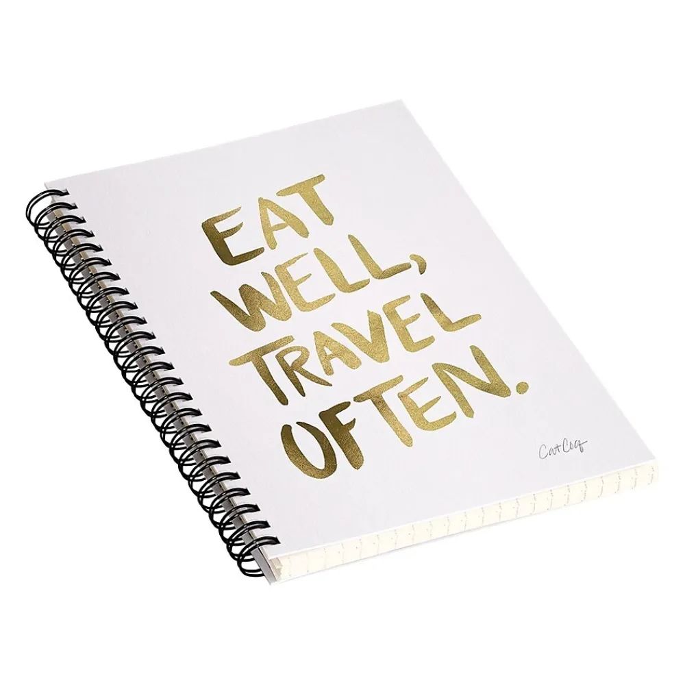 Notebooks|DENY Designs Eat Well Travel Often Gold by Cat Coquillette Notebook, 5.5" x 8.25", Dotted Ruled, 40 Sheets, White