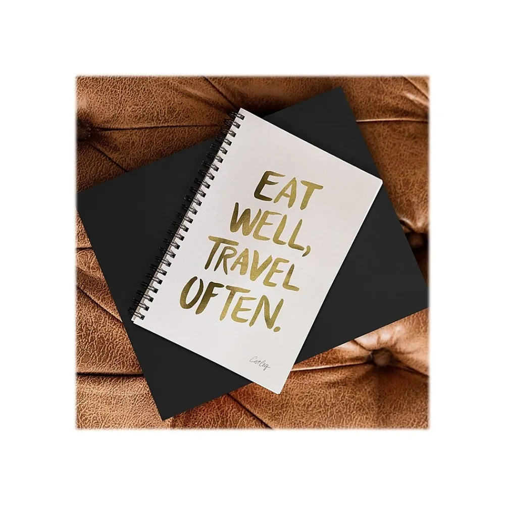 Notebooks|DENY Designs Eat Well Travel Often Gold by Cat Coquillette Notebook, 5.5" x 8.25", Dotted Ruled, 40 Sheets, White