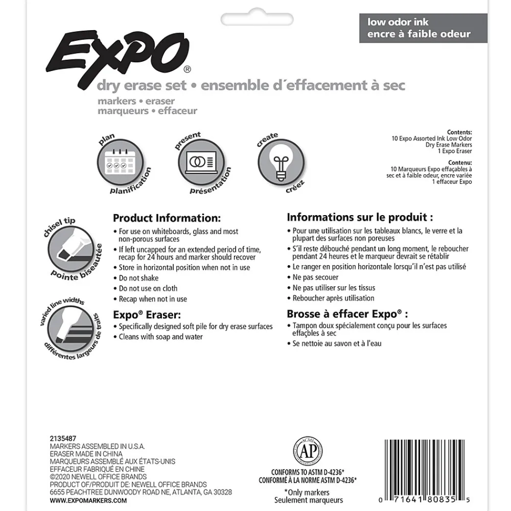Markers|Expo Dry Erase Starter Set, Chisel Tip, Assorted, 10/Pack (80835)