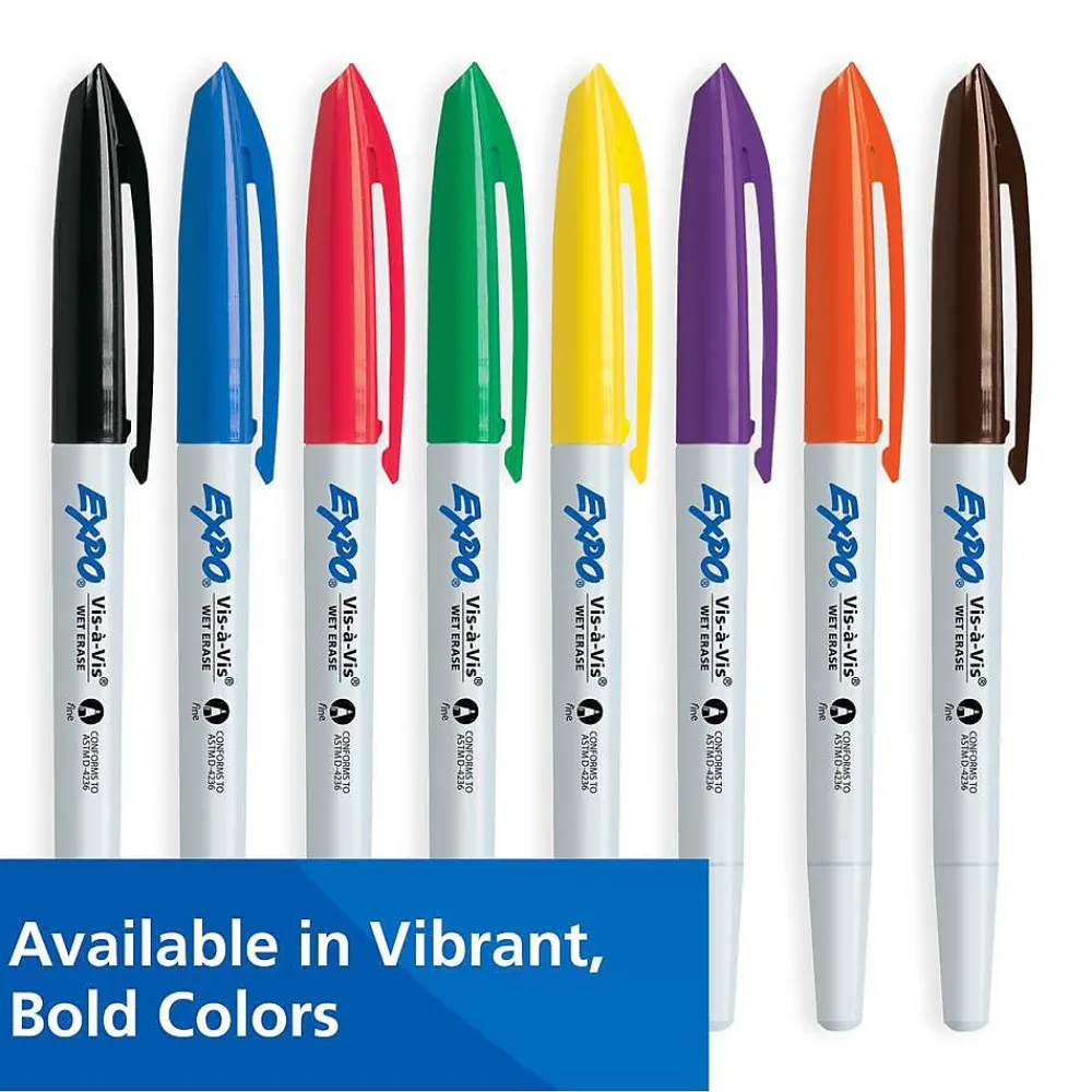 Markers|Expo Vis-a-Vis Wet Erase Markers, Fine Point, Assorted, 4/Pack (16074/2134341)