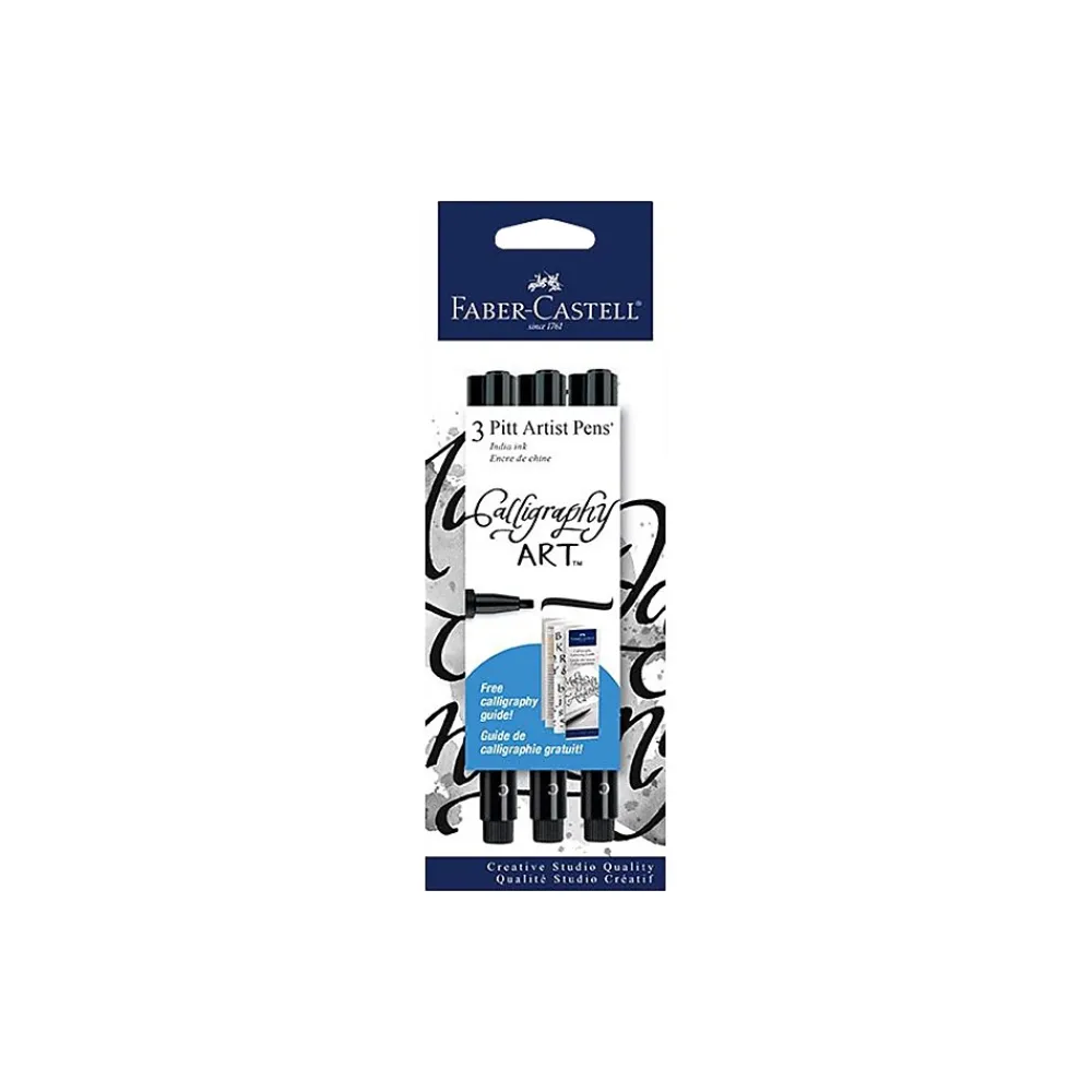 Markers|Faber-Castell PITT Artist Pen Calligraphy Marker, Chisel Tip, Black Ink, 3/Pack (800076)