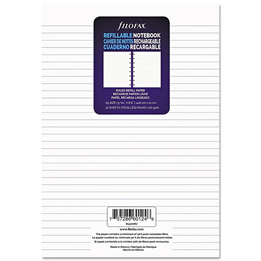 Notebooks|Filofax A5 1-Subject Professional Notebooks, 5.5" x 8.5", College Ruled, 32 Sheets, White (B152008U)