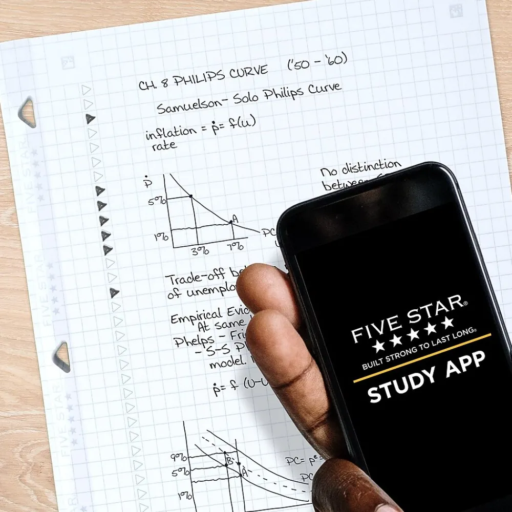 Filler Paper|Five Star Reinforced Graph Paper, 8.5" x 11", 3-Hole Punched, 80 Sheets/Pack (170122/170036)