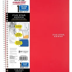 Subject Notebooks|Five Star 1-Subject Notebook, 8.5" x 11", College Ruled, 100 Sheets, (72053) Red
