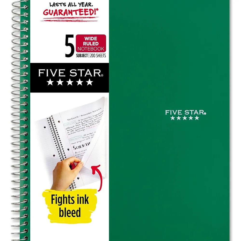 Subject Notebooks|Five Star 5-Subject Subject Notebooks, 8" x 10.5", Wide Ruled, 200 Sheets, Each (51016)