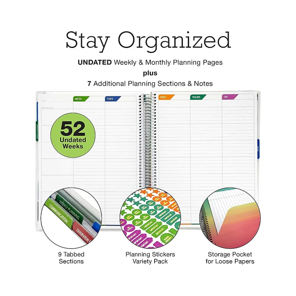 Academic Planners|Global Printed Products Deluxe 8.5" x 11" Teacher Academic Planner, Multicolor (DTP-0001-U22-S)