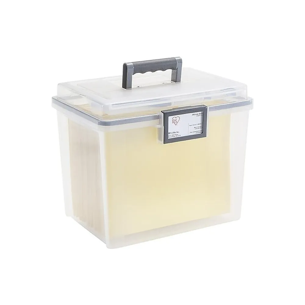 File Storage|Iris WeatherPro Plastic File Box with Latching Lid, Letter/Legal Size, Clear, 4/Pack (110350)