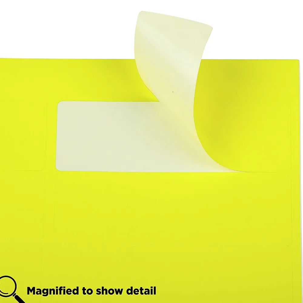 Labels|JAM Paper Address Labels, 1 1/3" x 4", Neon , 14 Labels/Sheet, 9 Sheets/Pack (359329614) Yellow