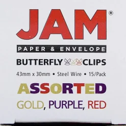 Clips & Fasteners|JAM Paper ® Colorful Butterfly Paper Clips, Assorted Colors Paperclips, 15/Pack (2210016349)