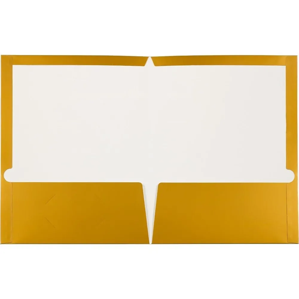Pocket Folders|JAM Paper Glossy 3-Hole Punched 2 Pocket Cardstock Presentation Folder, , 100/Box (385GGOB) Gold