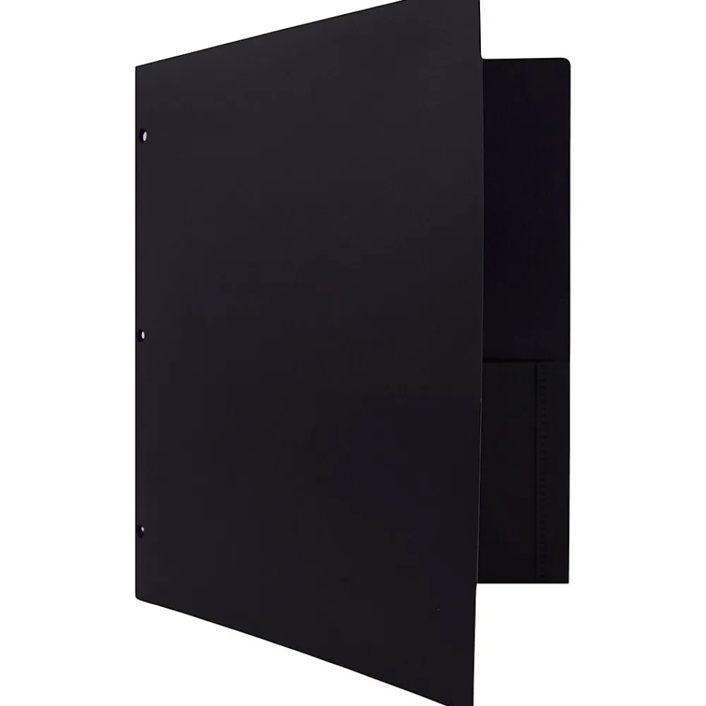 Pocket Folders|JAM Paper Heavy Duty 3 Hole Punch Two-Pocket Plastic Folders, , 108/Pack (383HHPBUA) Black