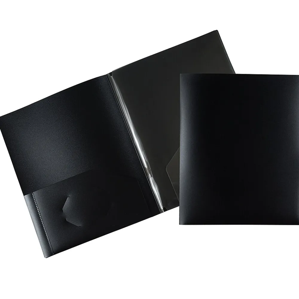 Pocket Folders|JAM Paper Heavy Duty 4-Pocket Plastic Folders, Black, 2/Pack (389MP4bl)