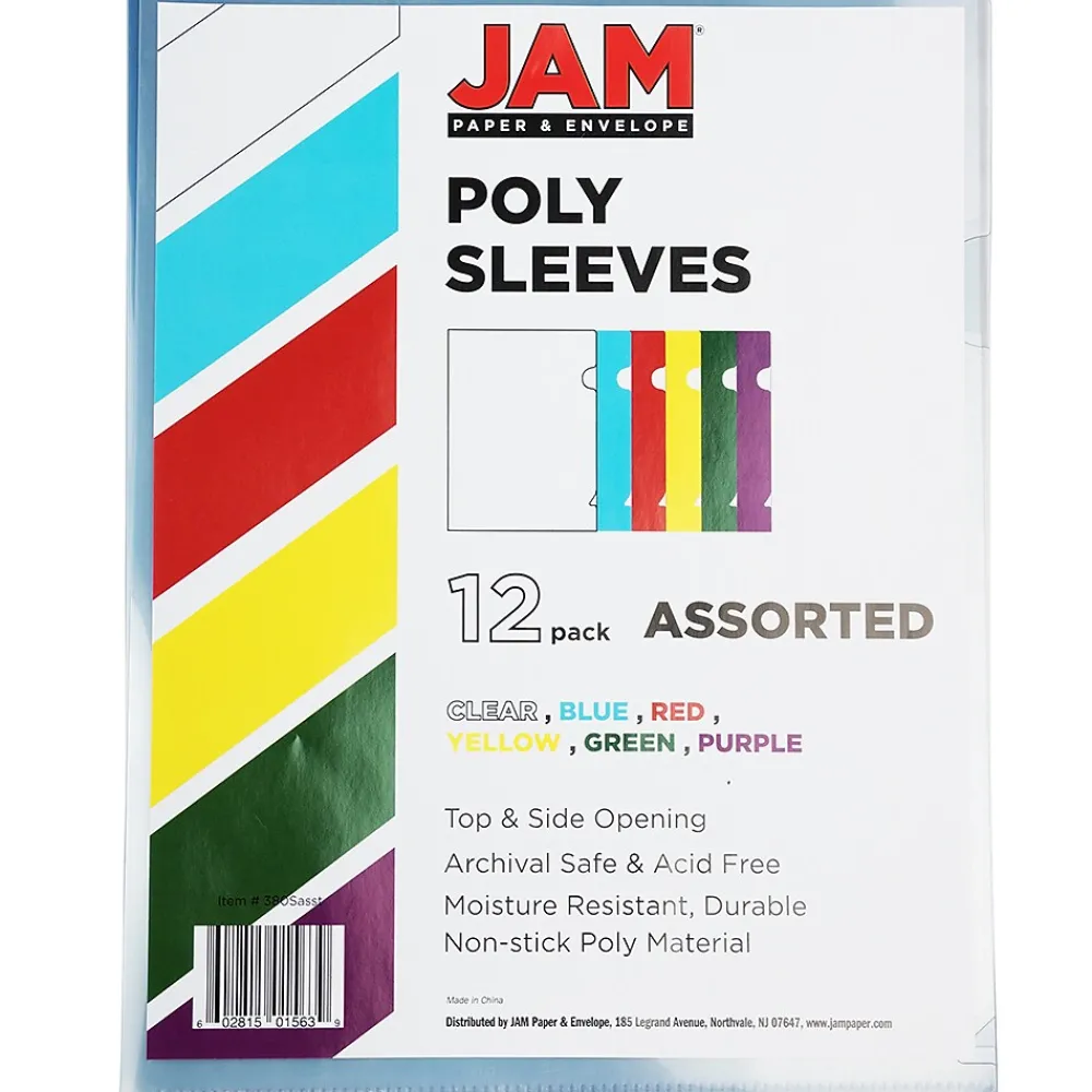 Sheet Protectors|JAM Paper Plastic Sleeves, 9" x 12", Assorted Colors, 12/Pack (380SASST)
