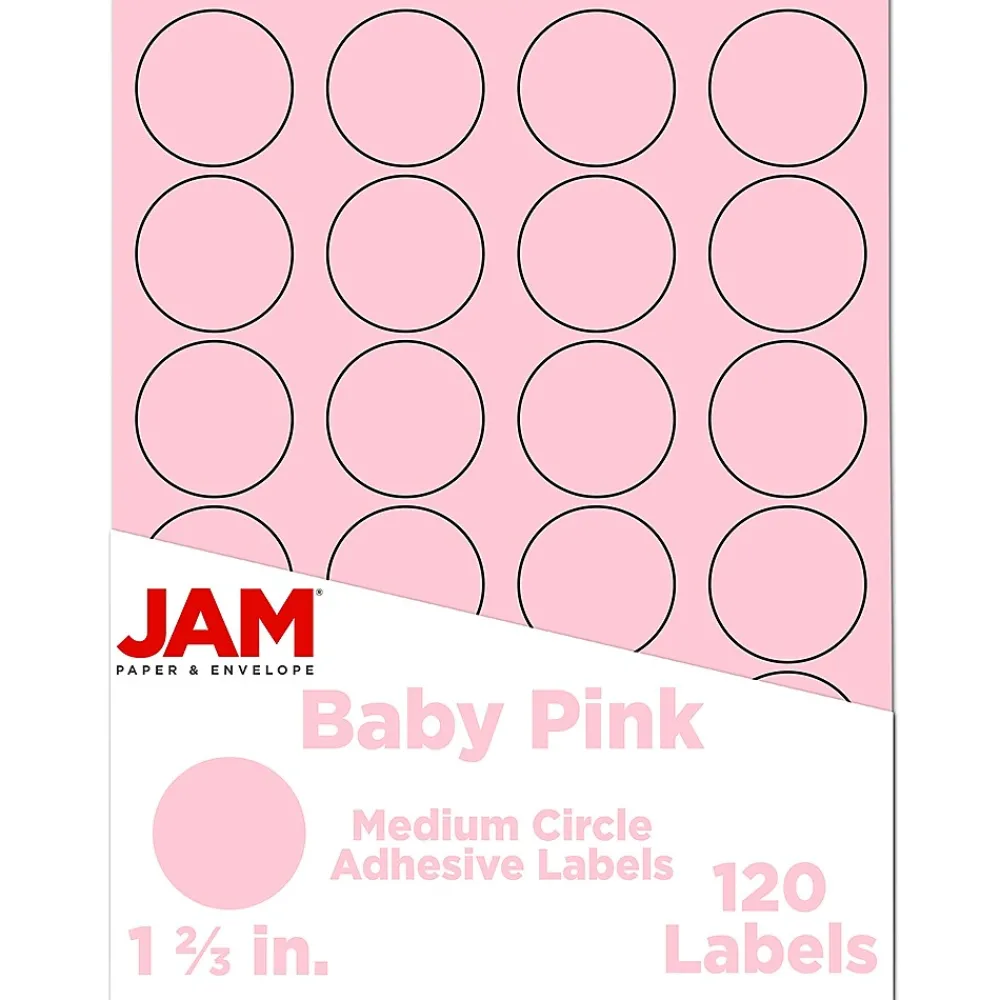 Labels|JAM Paper Round Label Sticker Seals, 1 2/3", , 24 Labels/Sheet, 5 Sheets/Pack (147628279) Baby Pink