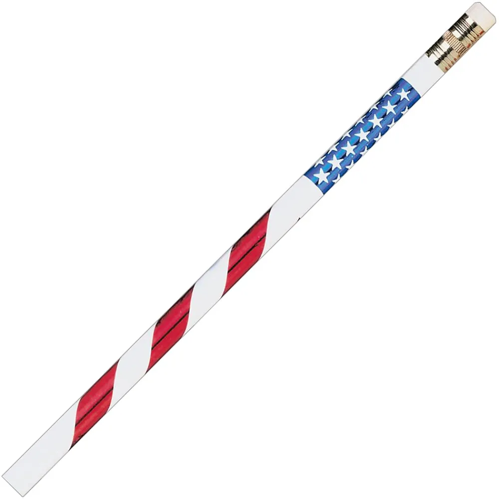 Pencils|J.R. Moon Pencil Stars and Stripes Wooden Pencil, 2mm, #2 Medium Lead, Dozen (JRM7856B)