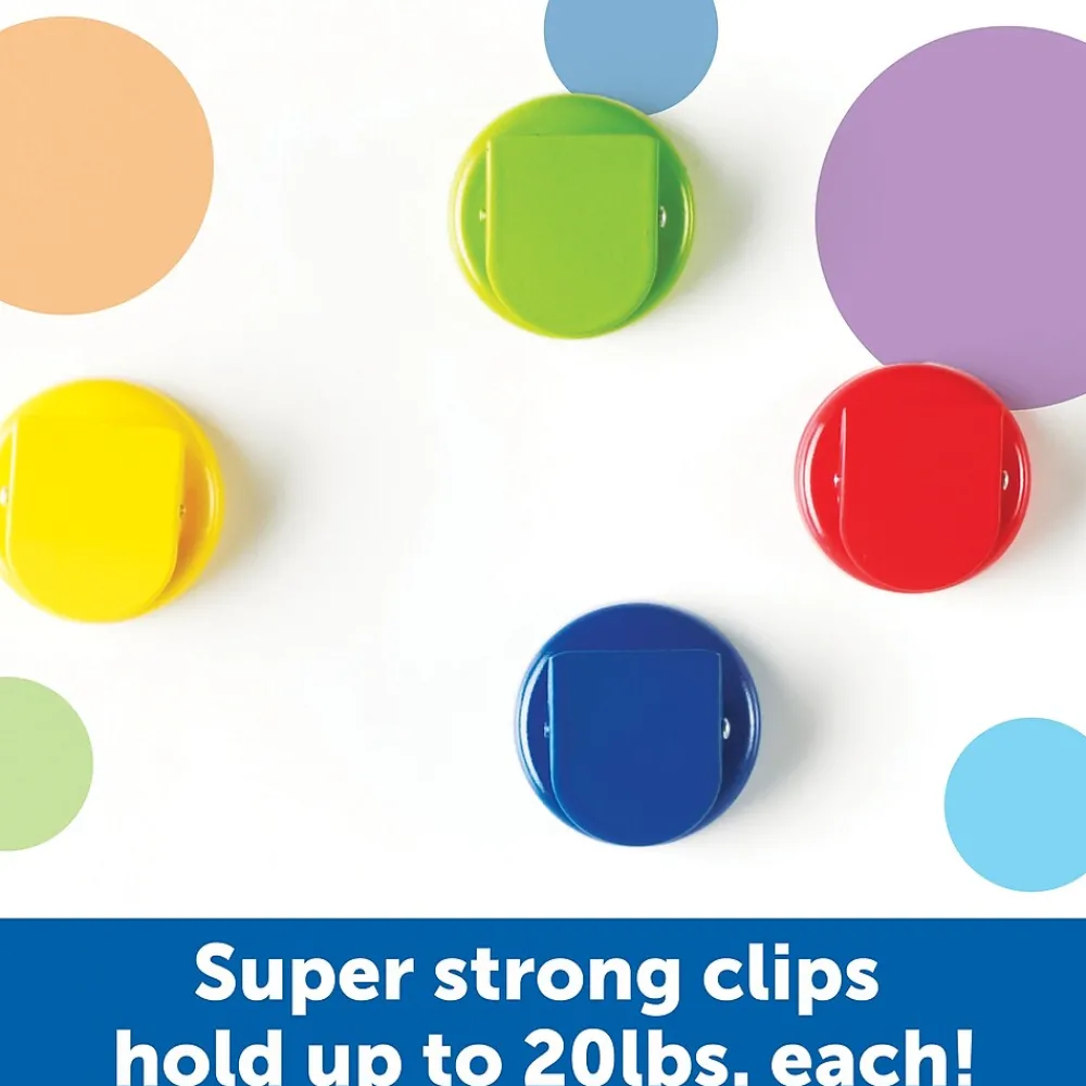 Clips & Fasteners|Learning Resources Super Strong Magnetic Clips 1.5" in Diameter, Assorted, Pack of 4 (LER2692)