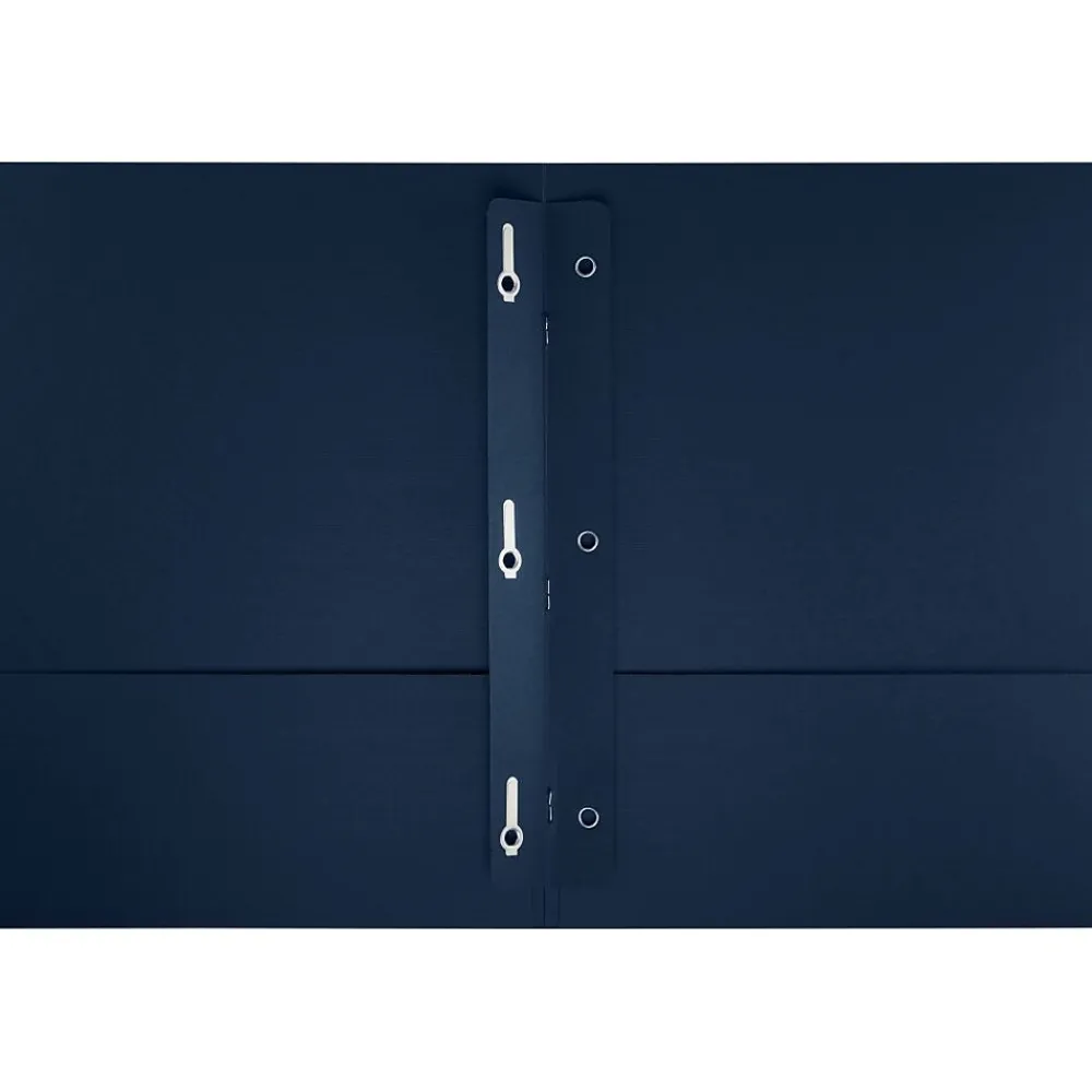 Pocket Folders|LUX 9 x 12 Presentation Folders, Standard Two Pocket w/ Brads, Dark Blue Linen, 250/Pack (SF101546TANG250)