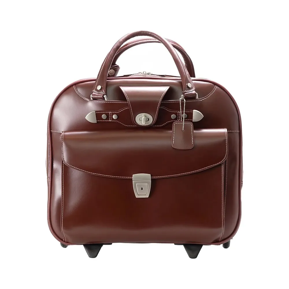 Laptop Bags|McKlein DENALI 15" Leather Rolling Laptop Bag, Red (99706)