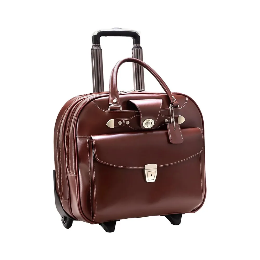 Laptop Bags|McKlein DENALI 15" Leather Rolling Laptop Bag, Red (99706)