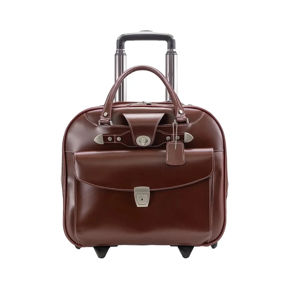 Laptop Bags|McKlein DENALI 15" Leather Rolling Laptop Bag, Red (99706)