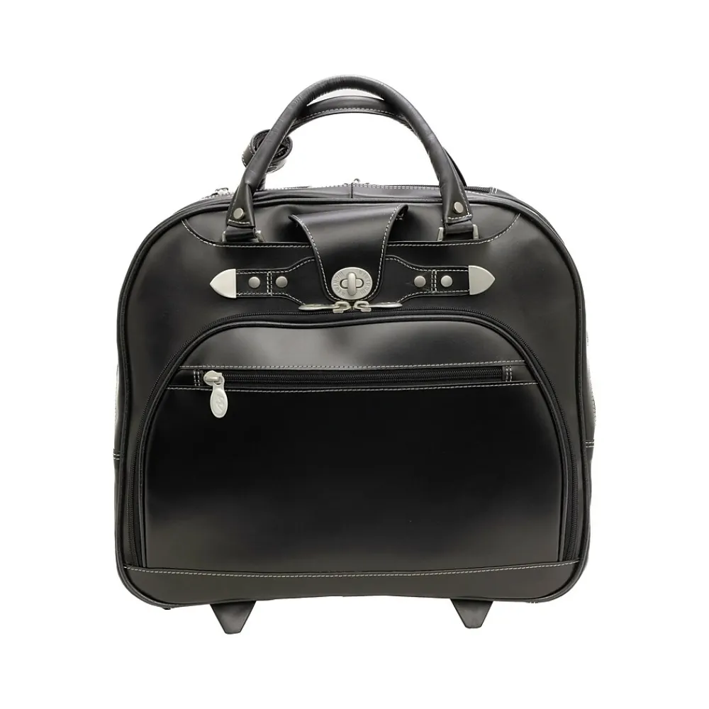 Laptop Bags|McKlein REDWOOD 15" Leather Rolling Laptop Bag, Black (99695)