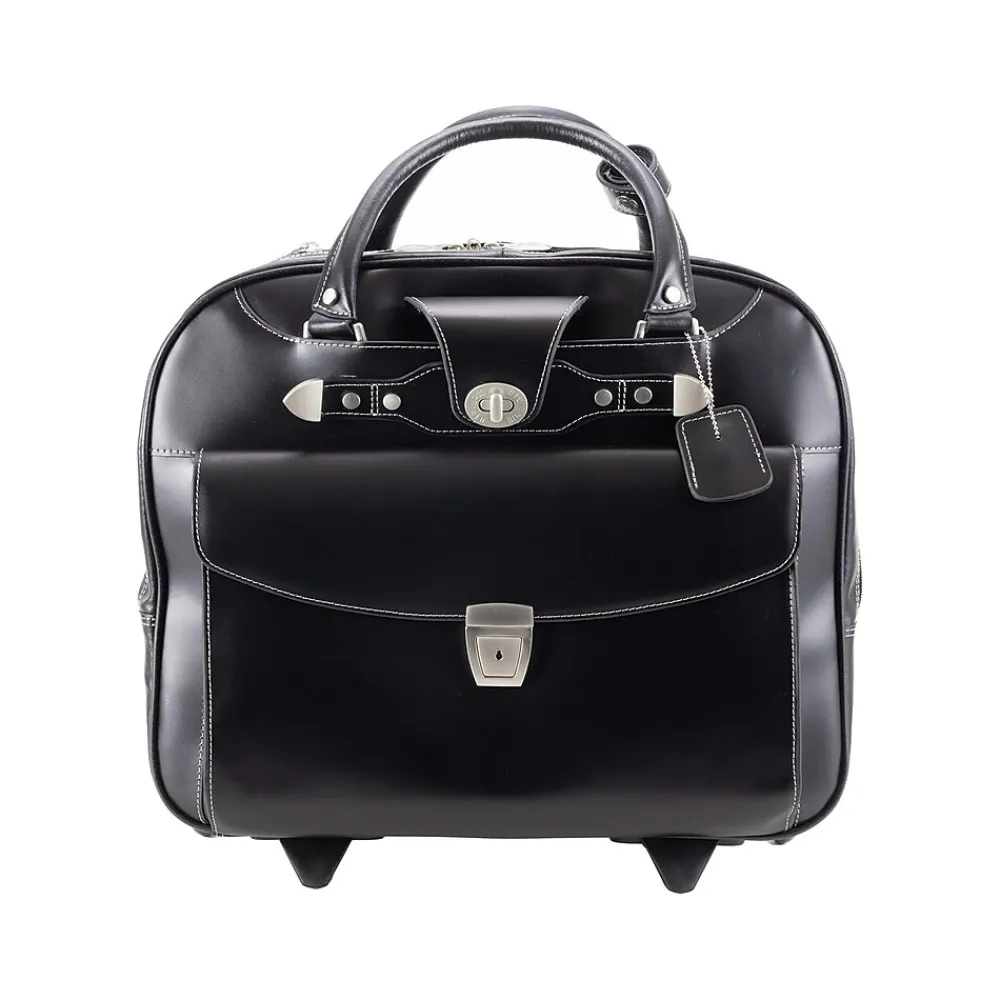 Laptop Bags|McKlein USA DENALI 15" Leather Rolling Laptop Bag, Black (99705)