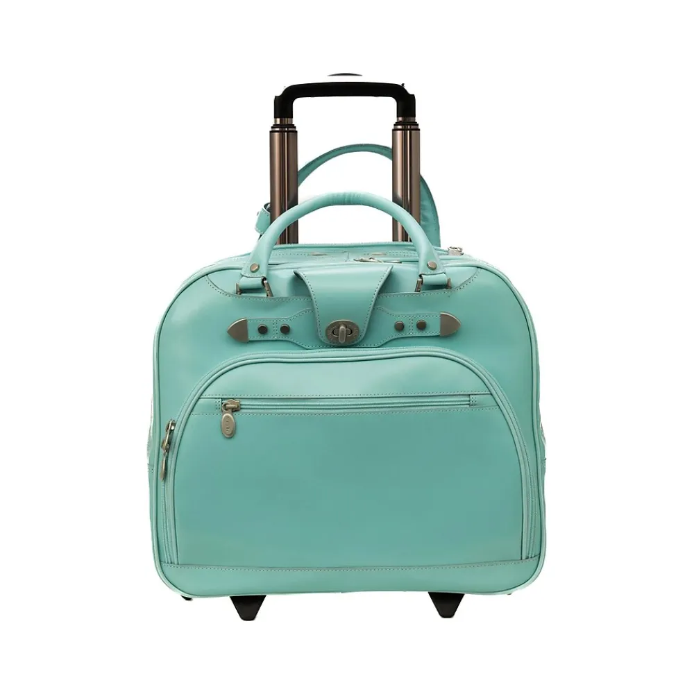 Laptop Bags|McKlein USA REDWOOD 15" Leather Rolling Laptop Bag, Aqua Blue (99698)