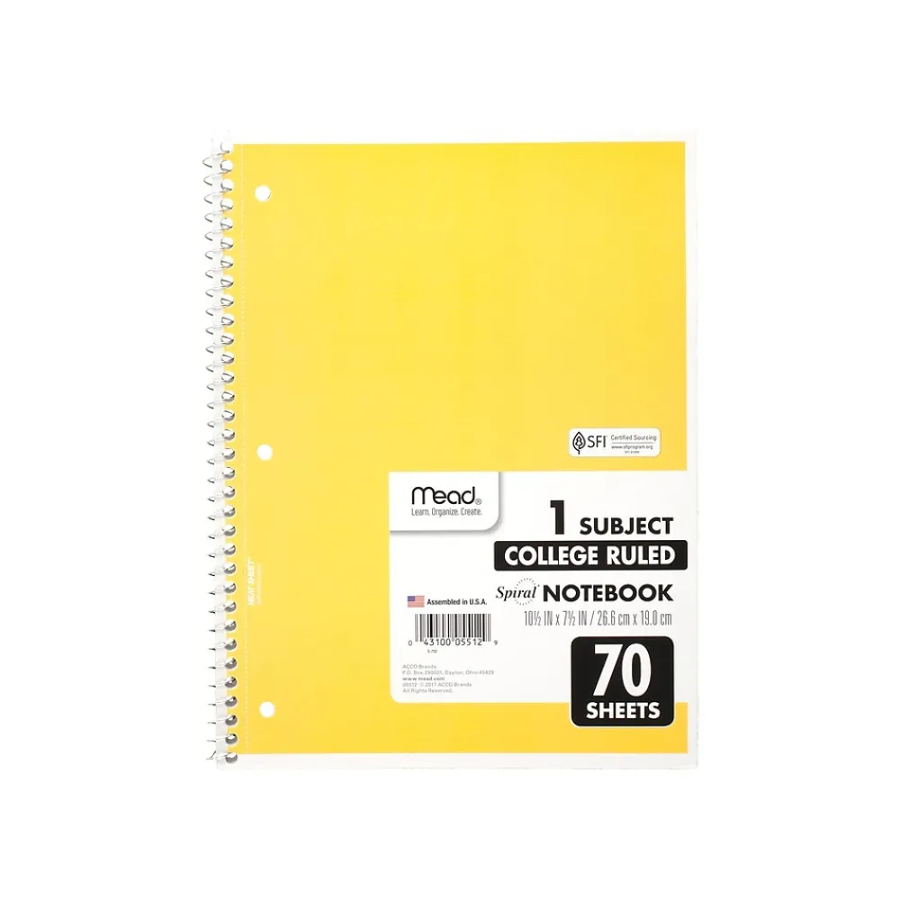 Subject Notebooks|Mead 1-Subject Notebooks, 8" x 10.5", College Ruled, 70 Sheets, 24/Carton (MEA05512-CT)