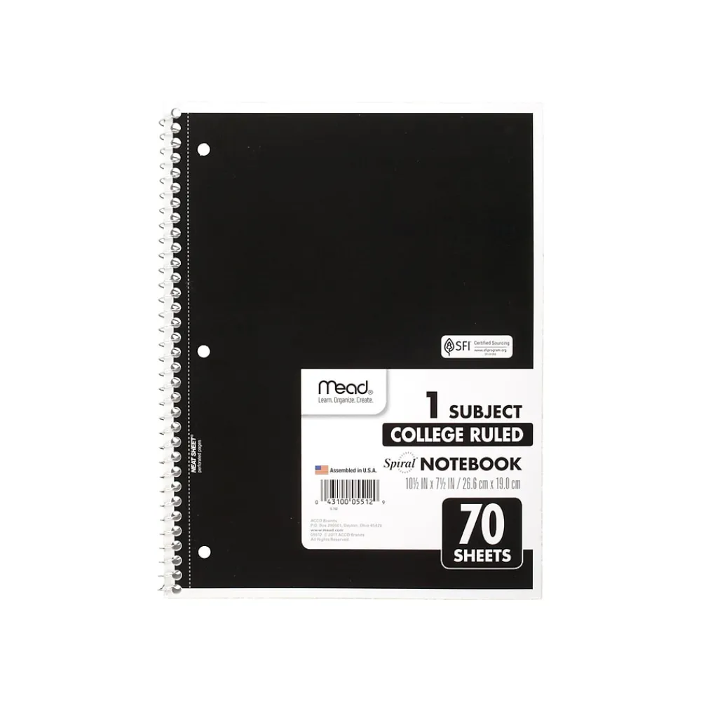 Subject Notebooks|Mead 1-Subject Notebooks, 8" x 10.5", College Ruled, 70 Sheets (MEA05512)