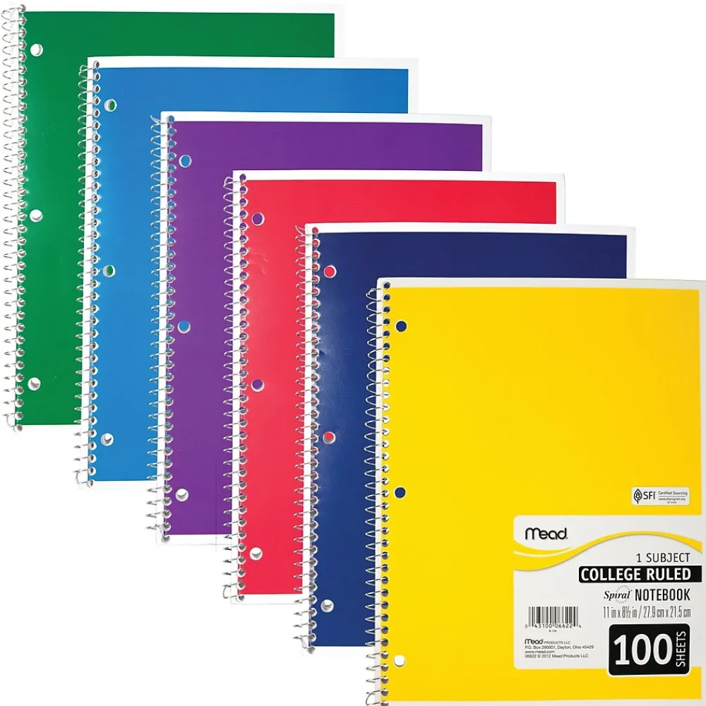Subject Notebooks|Mead 1-Subject Notebooks, 8" x 11", College Ruled, 100 Sheets, Each (6622)