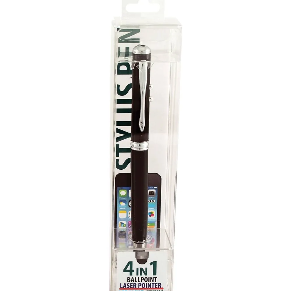 Pens|Monteverde 4-in-1 Multifunction Laser/Stylus/Flashlight/Ballpoint Pen, Medium Point, Black (MV73421)