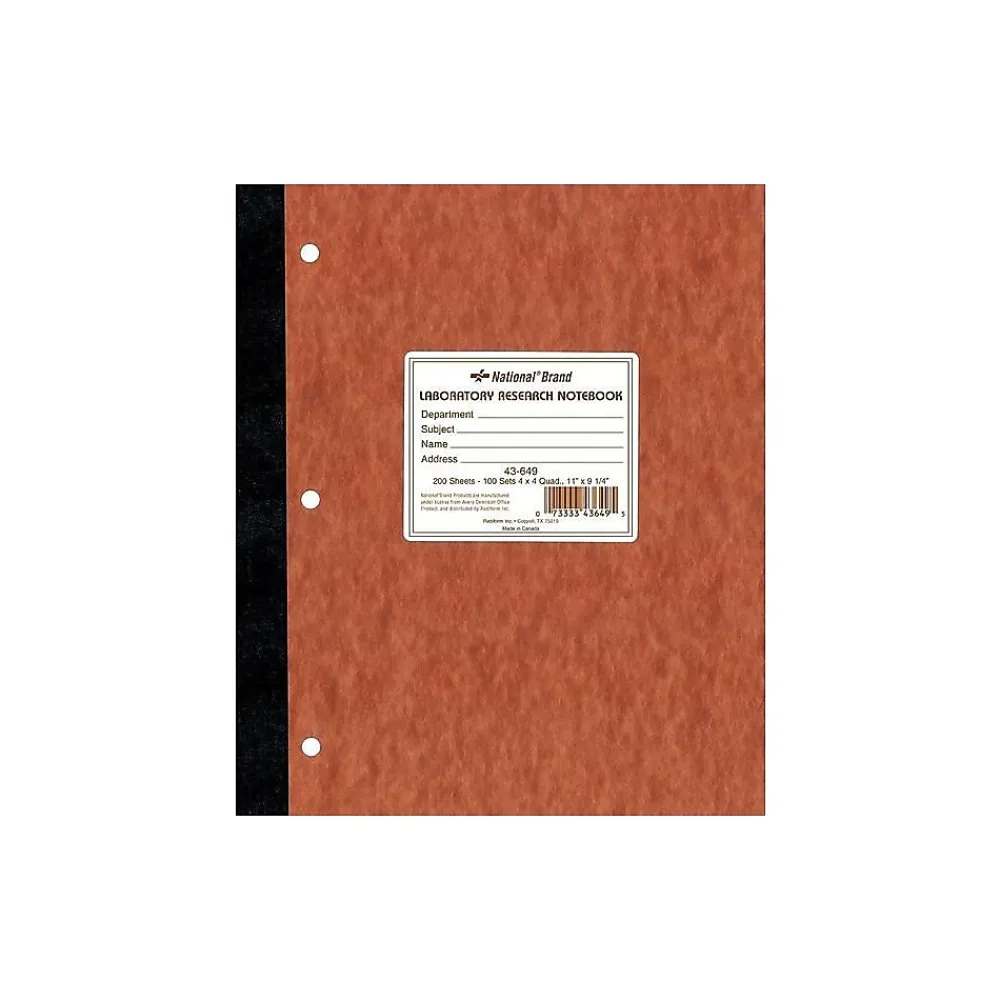 Notebooks|National Brand Laboratory 1-Subject Computation Notebooks, 9.25" x 11", Quad, 200 Sheets, Brown (43649)