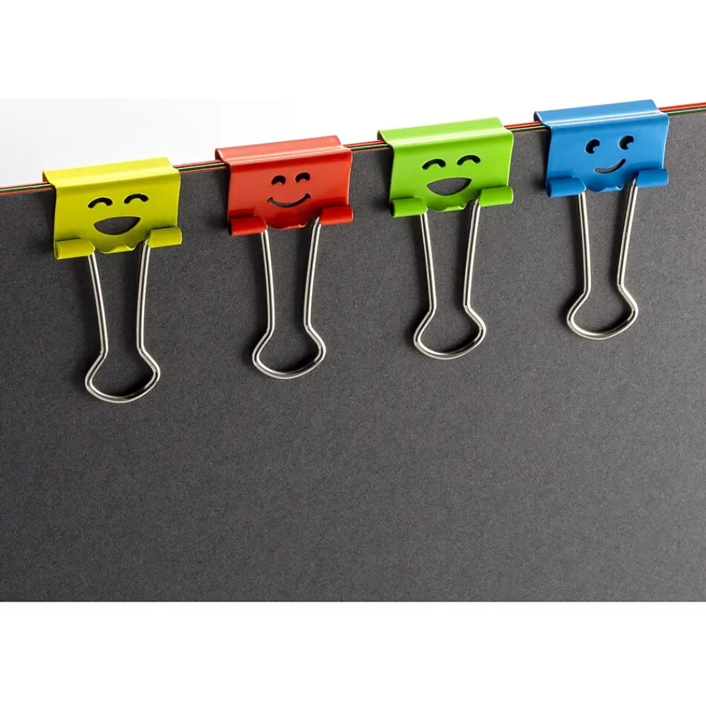 Clips & Fasteners|Officemate Smiling Face Small Binder Clips, 0.38" Capacity, Assorted Colors, 42 Clips/Pack (31090)