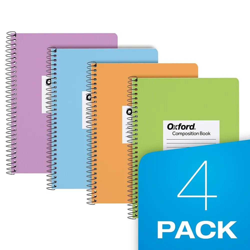 Subject Notebooks|Oxford Composition Notebooks, 7.5" x 9.75", Wide Ruled, 80 Sheets, Assorted Colors, 4/Pack (64946)