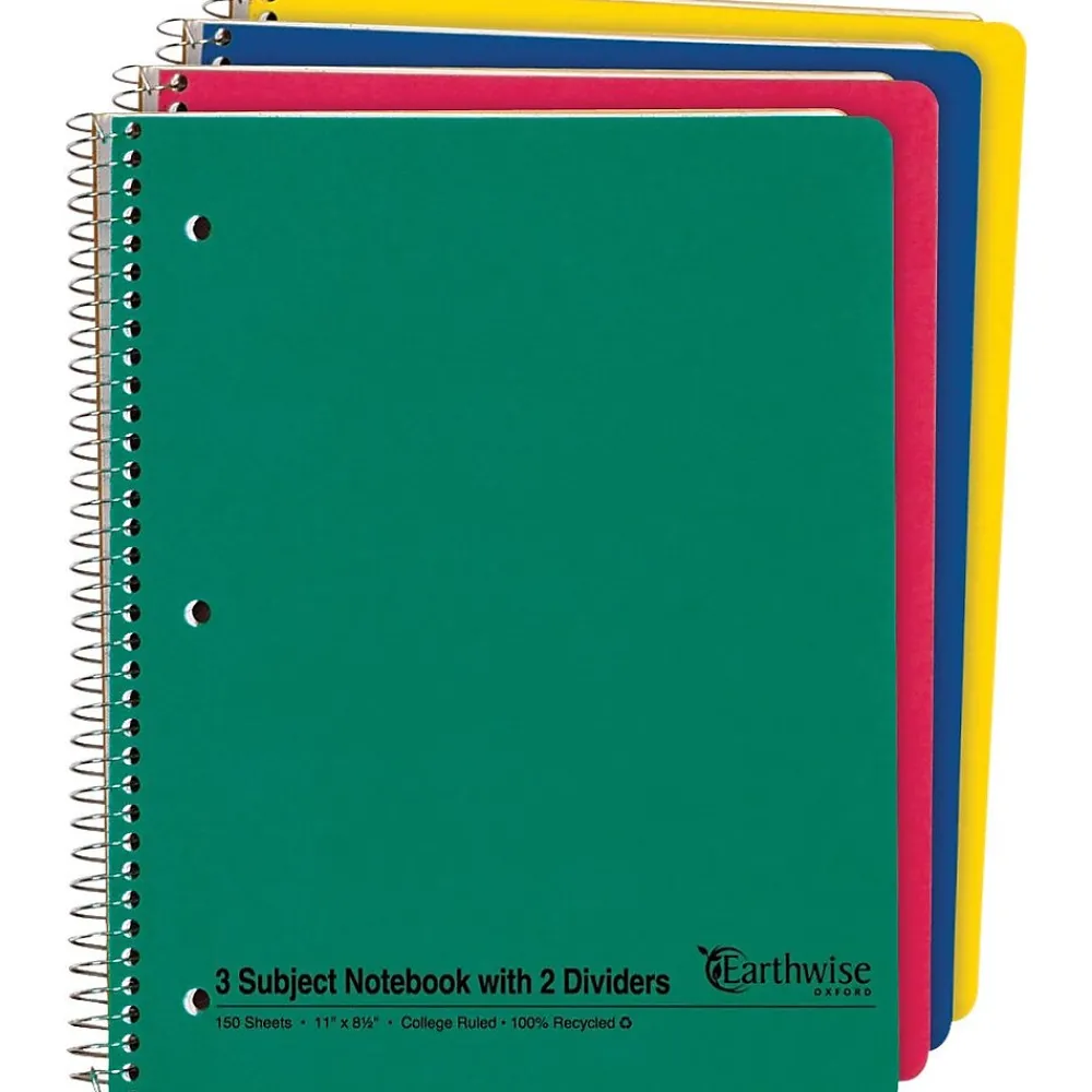 Subject Notebooks|Oxford Earthwise 3-Subject Notebooks, 8.5" x 11", College Ruled, 150 Sheets, Each (25-435R)