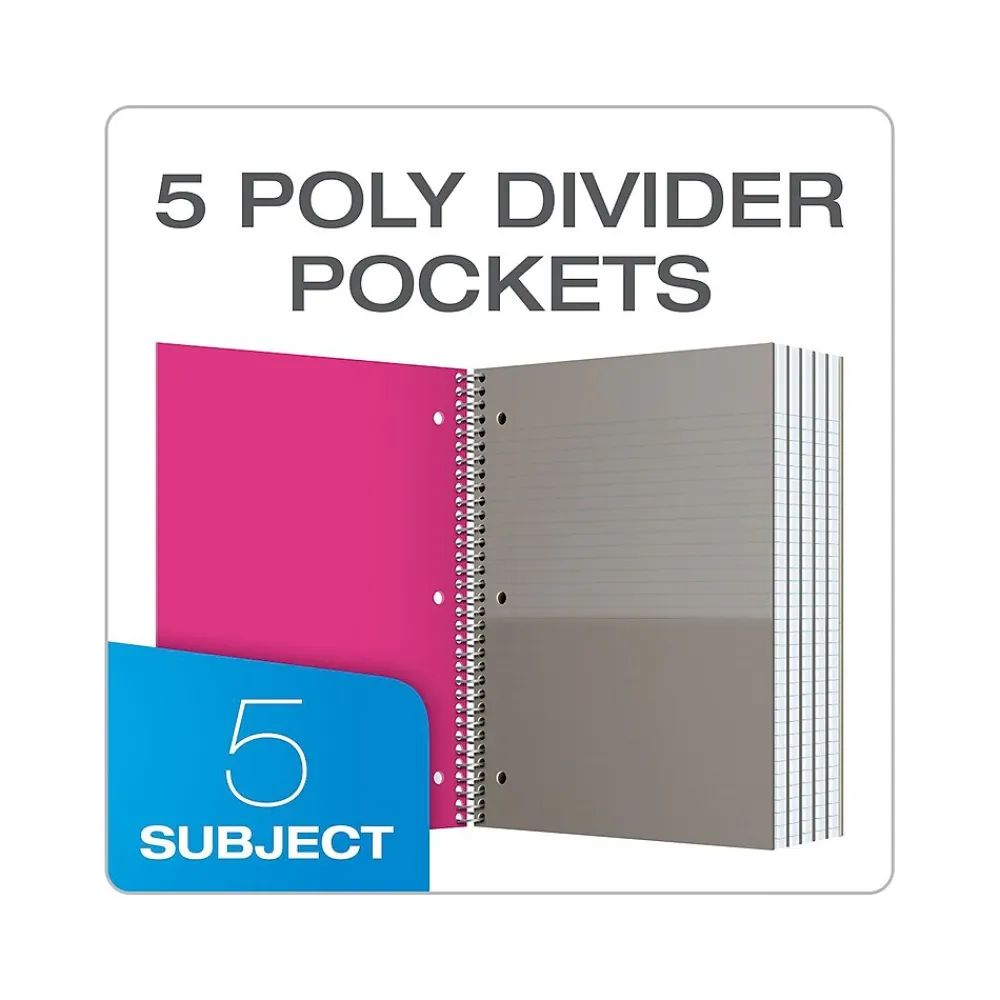 Subject Notebooks|Oxford 5-Subject Notebooks, 8.5" x 11", College Ruled, 200 Sheets, Assorted Colors (10588)