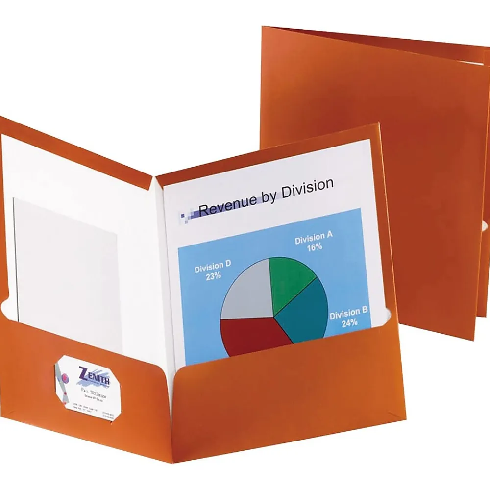 Pocket Folders|Oxford Two-Pocket Laminated Paper Folder, 100-Sheet Capacity, Metallic Copper, 25/BX